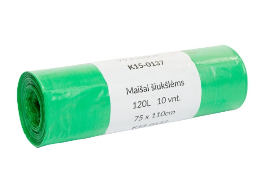 Picture of GARBAGE BAGS 120 L (10 PCS) LDPE 75X110 GREEN