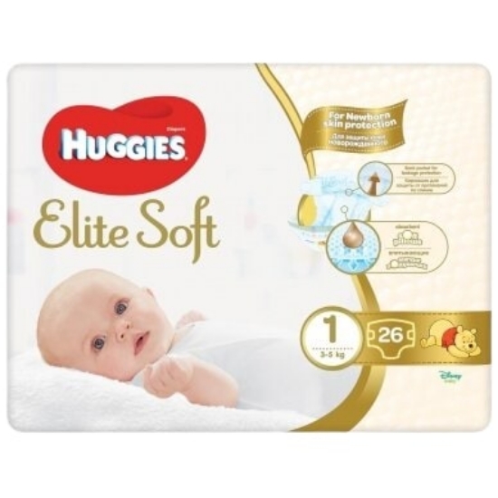 Изображение ПОДГУЗНИКИ HUGGIES ELITE  SOFT NEWBORN 26 ШТ 3-5 КГ