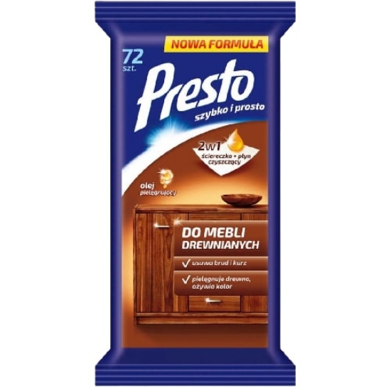 Изображение ВЛАЖНЫЕ САЛФЕТКИ ДЛЯ МЕБЕЛИ PRESTO CLEAN 72 ШТ