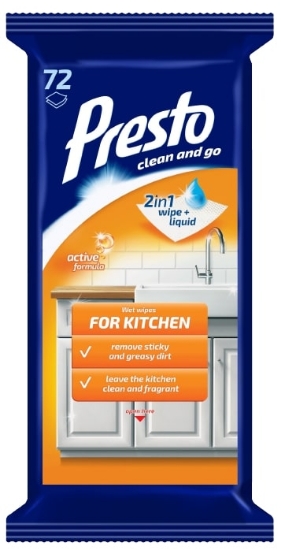 Изображение ВЛАЖНЫЕ САЛФЕТКИ ДЛЯ КУХНИ PRESTO CLEAN 72 ШТ