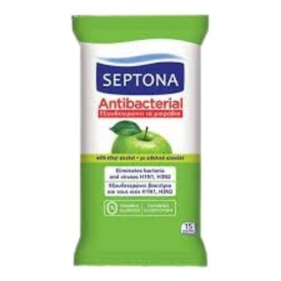 Picture of WET ANTIBACTERIAL WIPES SEPTONA APPLE 15 PCS