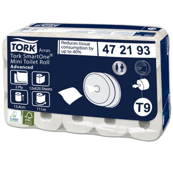 Picture of TOILET PAPER TORK SMARONE T9 472193 2 ROLLS 620 SHEETS 111 M