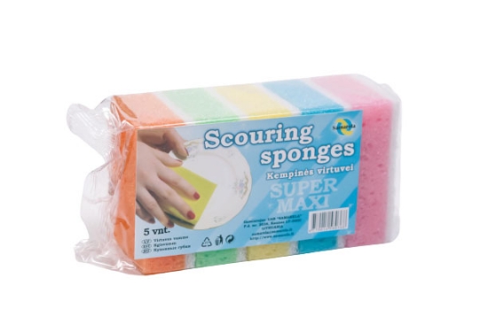 Picture of DISHWASHER SPONGE SUPER MAXI WITH WHITE ABRASIVE 5 PCS